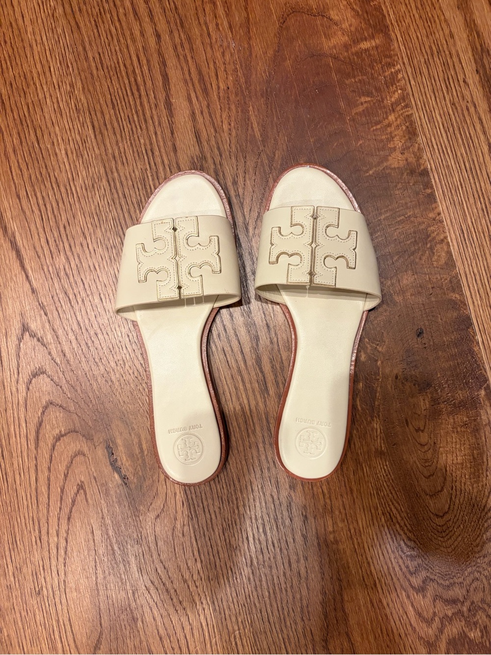 Tory Burch Ivory Logo Slide Sandals